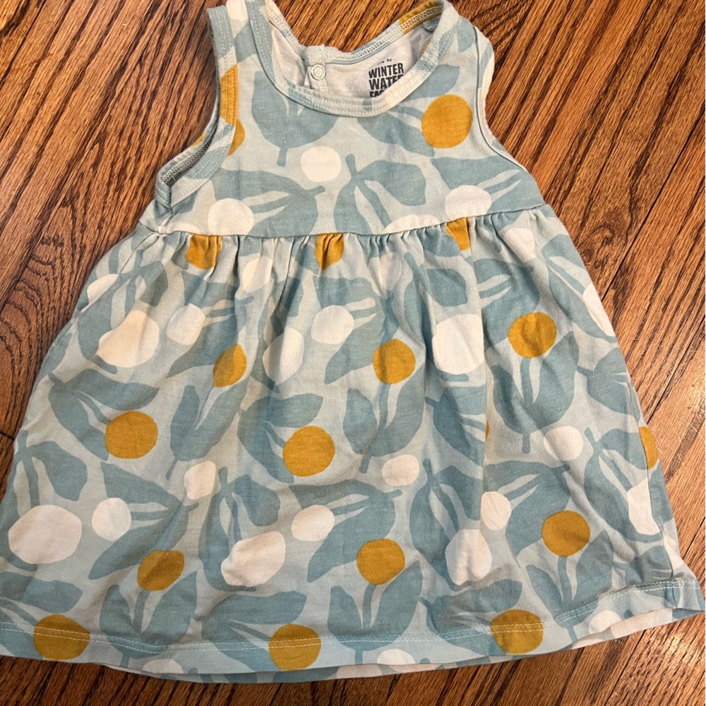 Winter Water Factory 6 months pale blue dahlias tunic dress made in Brooklyn